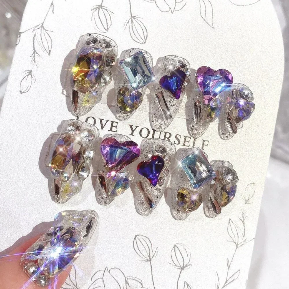 NEW Sparkling Bling Crystal Hearts & Gems Glitter Press On False Nails +… - Picture 5 of 7